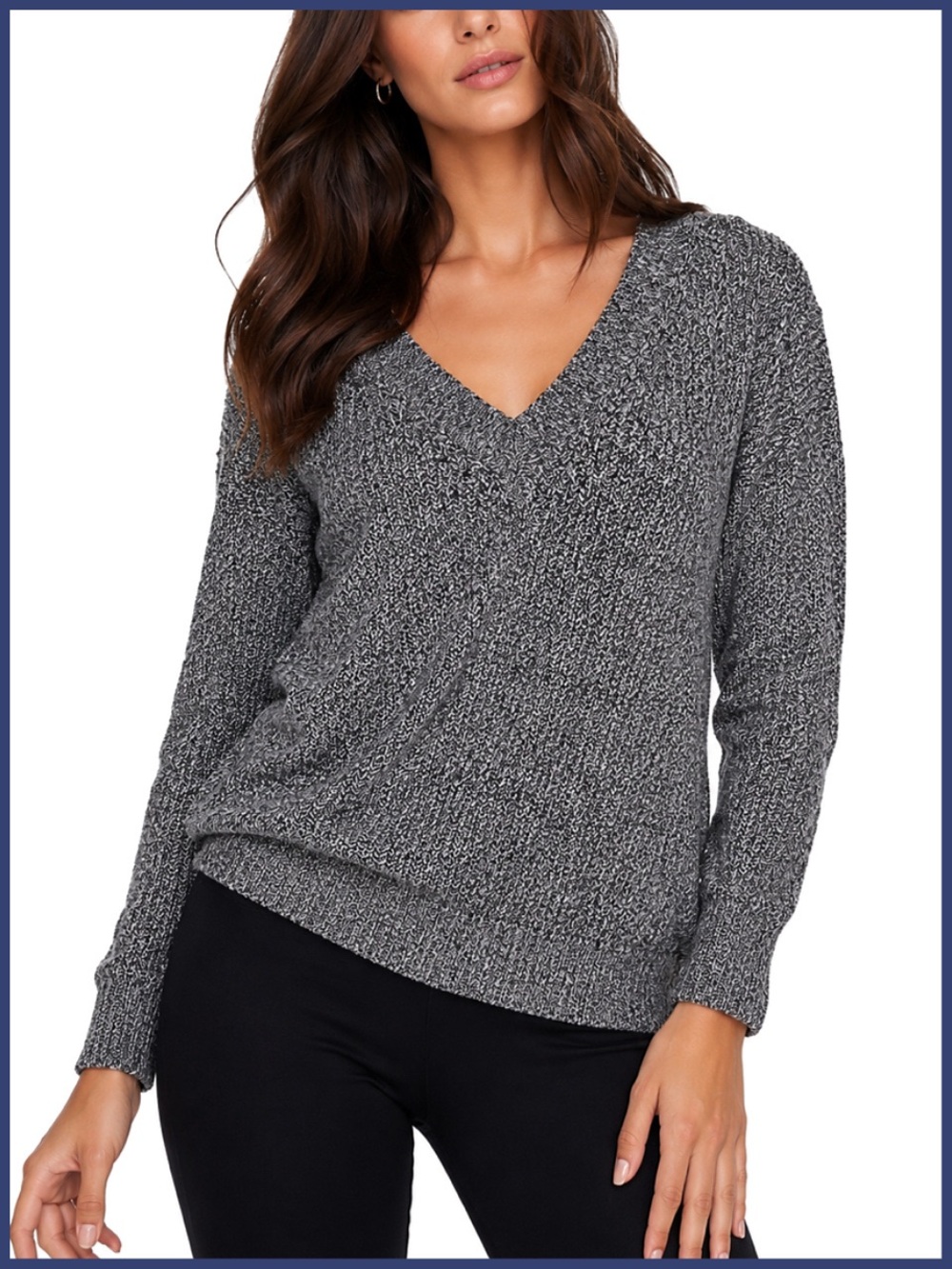 BCBGMaxAzria Gray Black V-Neck Pullover Cotton Sweater